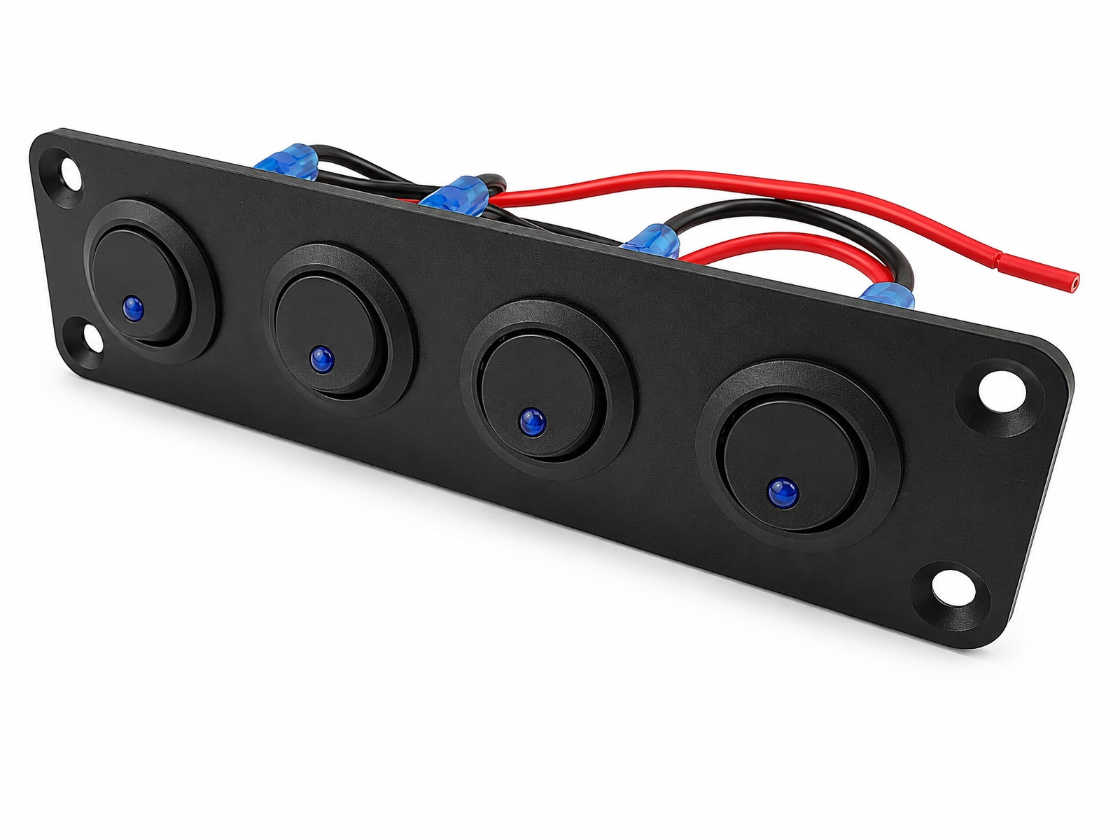 PRZEŁĄCZNIK 4 x ON-OFF 12V NIEBIESKI Z RAMKĄ ALUMINOWĄ 135x35mm