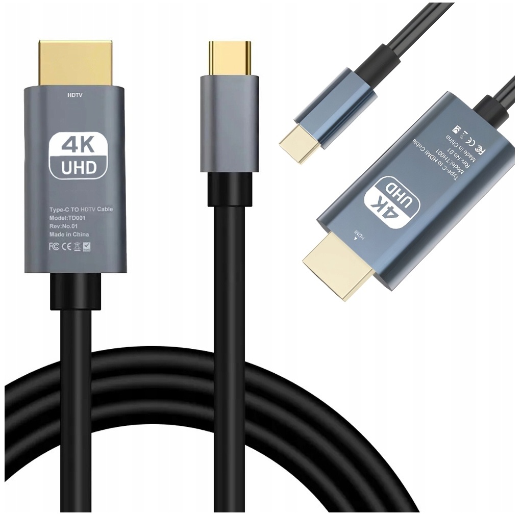 KABEL USB-C HDMI PRZEJŚCIÓWKA ADAPTER HUB USB TYP C DO HDMI 4K 1,8M