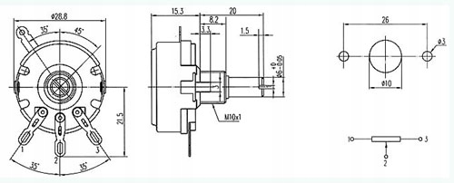 POTENCJOMETR LINIOWY OBROTOWY 22K 2W
