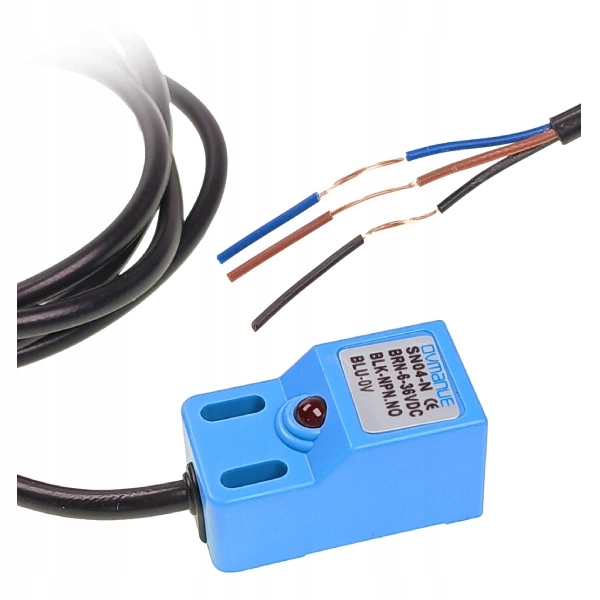 CZUJNIK INDUKCYJNY ZBLIŻENIOWY NPN NO 4 MM 6–36 VDC SN04-N PROSTOKĄTNY 1 METR