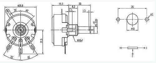 POTENCJOMETR LINIOWY OBROTOWY 100k 2W