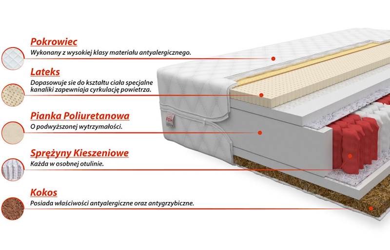 Materac FORGIA 200x160 - Multipocketowy z lateksem kokosem
