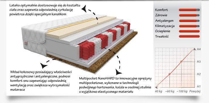 Materac FORGIA 200x160 - Multipocketowy z lateksem kokosem