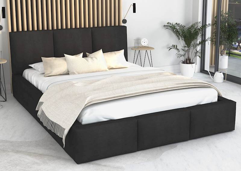 Łóżko: FRESIA 160x200 (welur czarny) stelaż metalowy