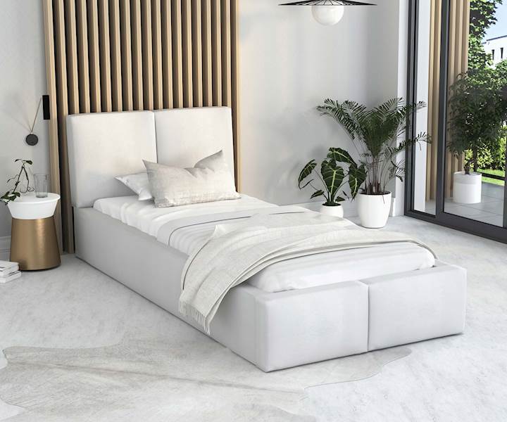 Łóżko: FRESIA 090x200 (welur: biały) stelaż metal