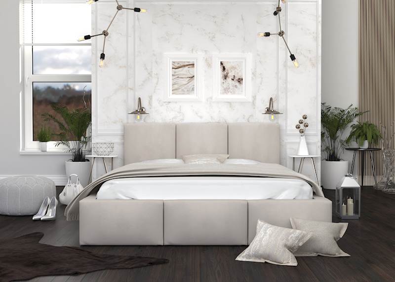 Łóżko: FRESIA 140x200 (welur kremowy) stelaż metalowy