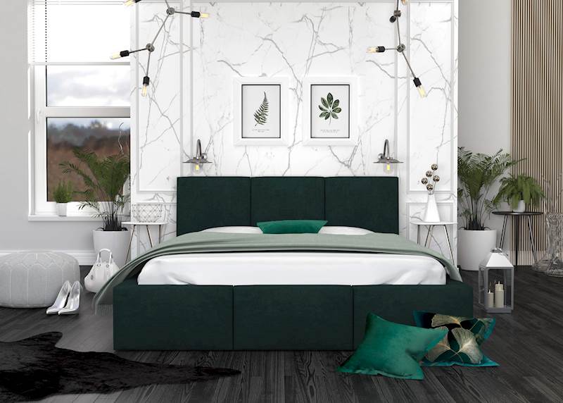 Łóżko: FRESIA 140x200 (welur butelkowa zieleń) stelaż metalowy