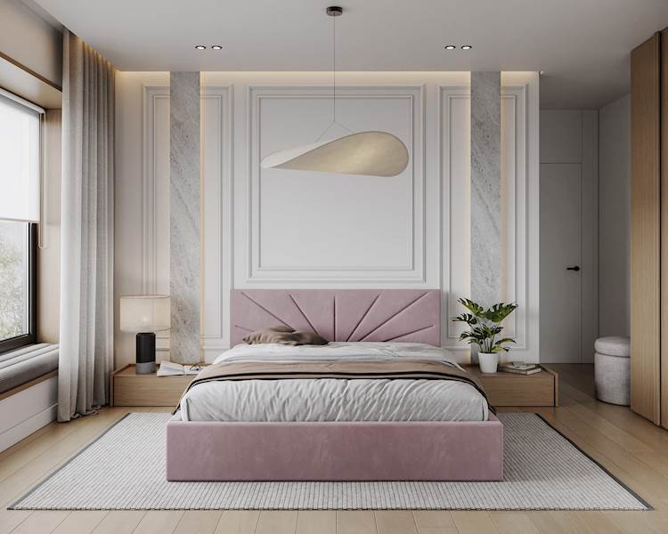 Łóżko: GEORGIA 180x200 (welur jasny róż) st.metal