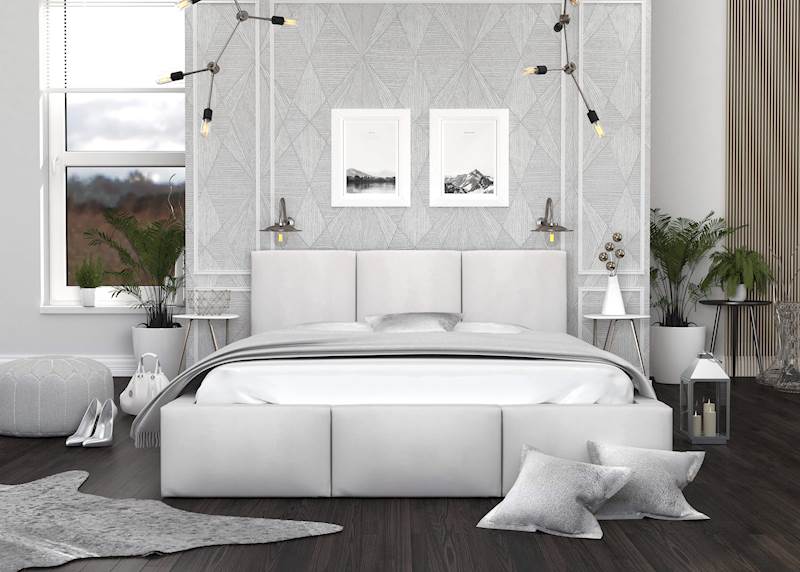 Łóżko: FRESIA 160x200 (welur biały) stelaż metalowy