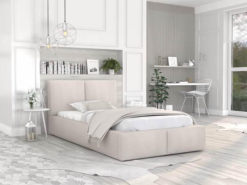 Łóżko: FRESIA 090x200 (welur: kremowy) stelażmetal