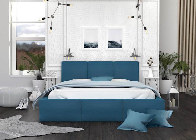 Łóżko: FRESIA 160x200 (welur turkus) stelaż metalowy