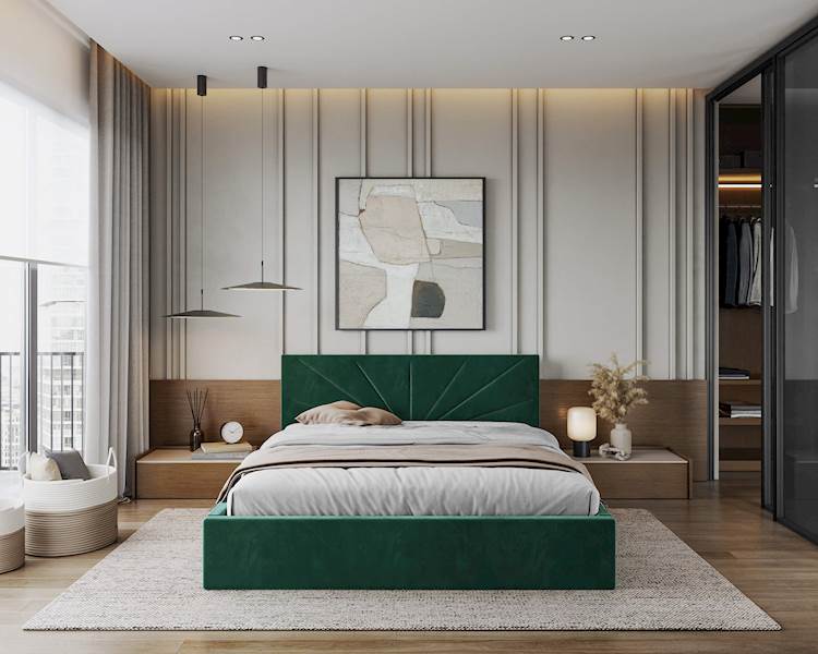 Łóżko: GEORGIA 160x200 (welur but.zieleń) st.metal