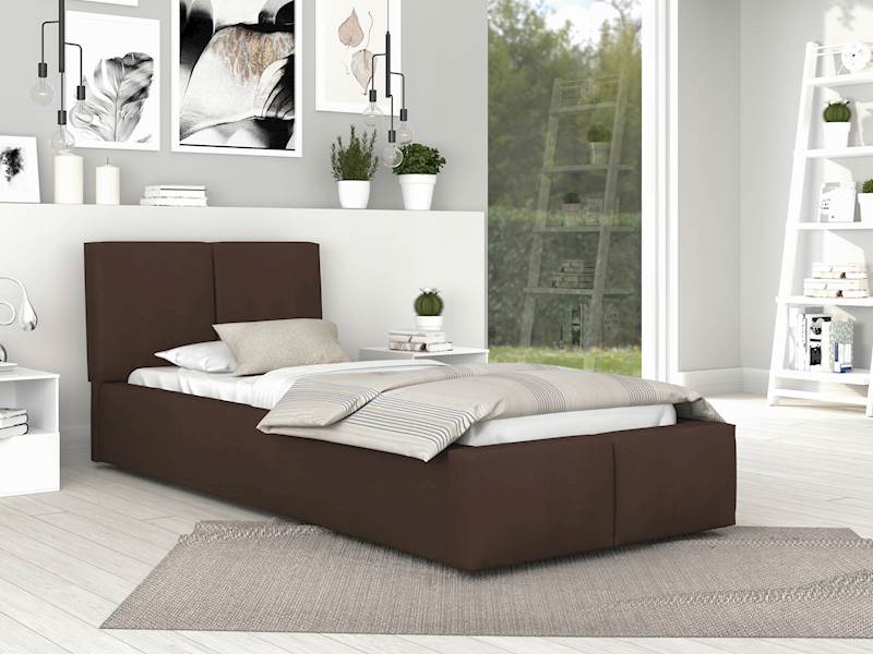 Łóżko: FRESIA 090x200 (welur: brąz) stelaż metal