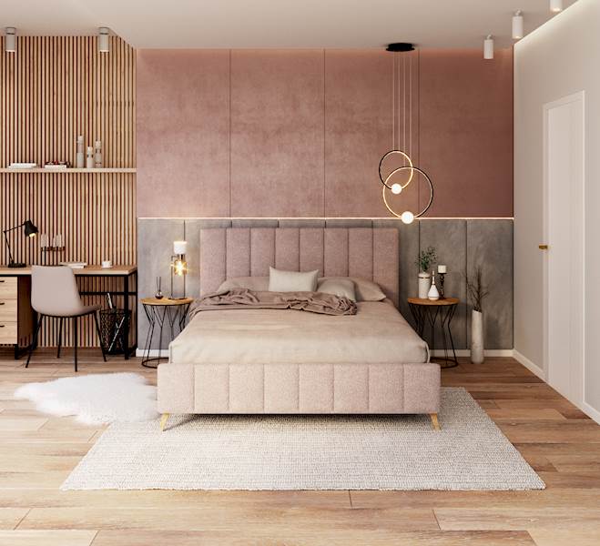 Łóżko: FRASCA 160x200 (boucle pastelowy róż)