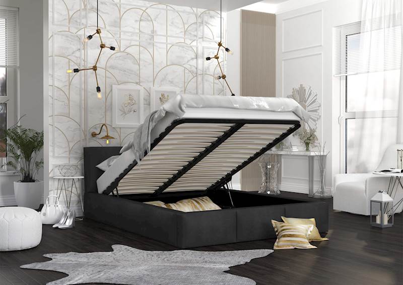 Łóżko: FRESIA 140x200 (welur czarny) stelaż metalowy