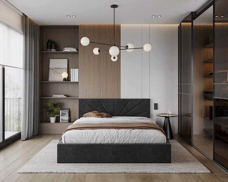 Łóżko: GEORGIA 140x200 (welur czarny) st.metal