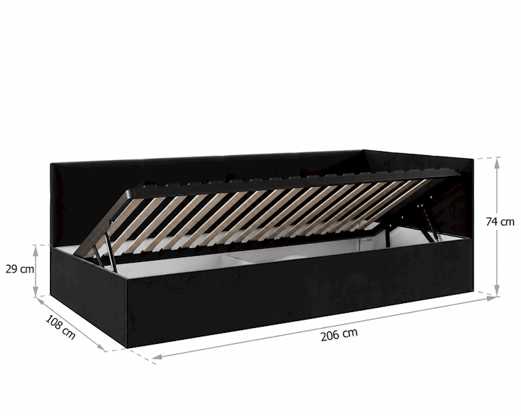 Łóżko: EDDY 100x200 (welur czarny) stel.metal