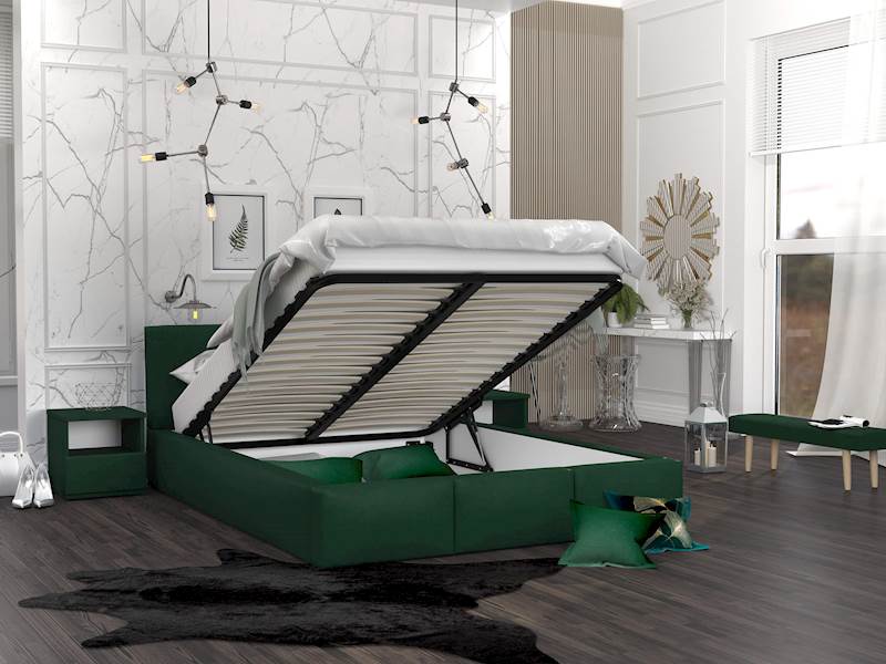 Łóżko: FRESIA 180x200 (welur butelkowa zieleń) stelaż metalowy