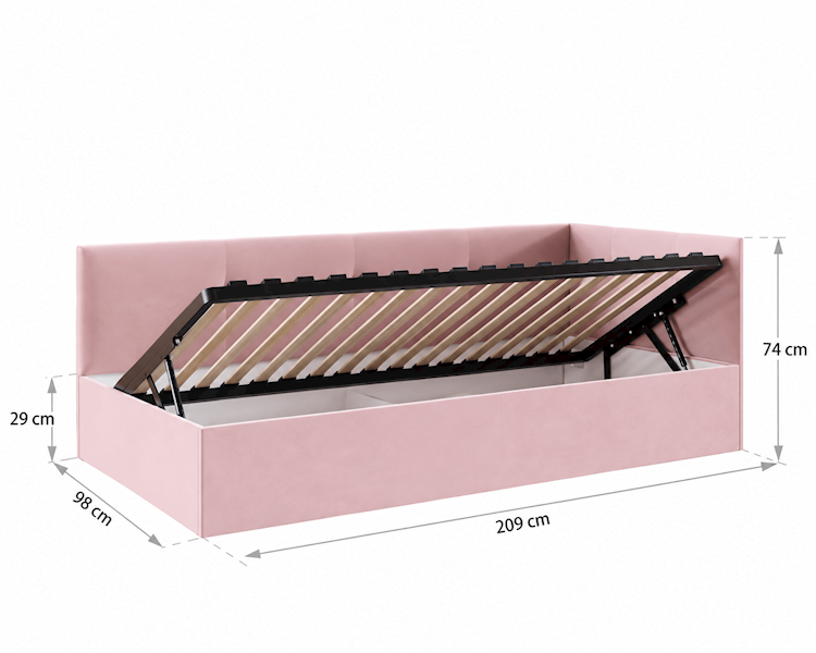 Łóżko: EDDY 090x200 (welur jasny róż) stel.metal