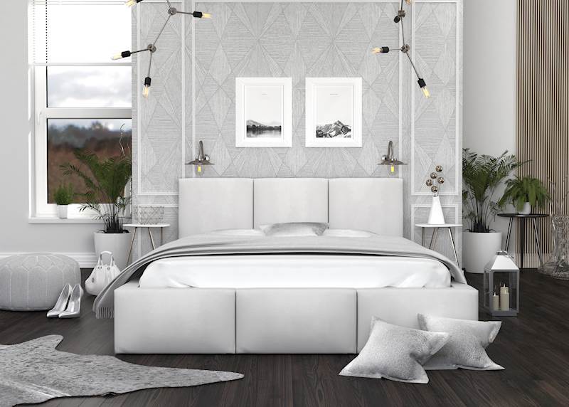 Łóżko: FRESIA 140x200 (welur biały) stelaż metalowy