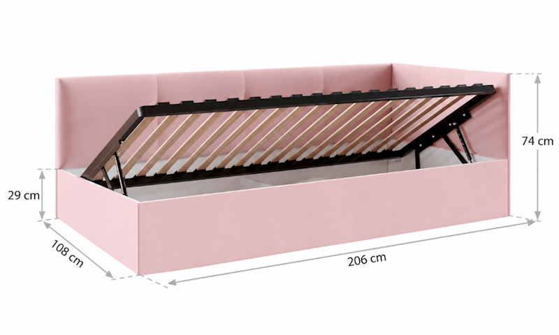 Łóżko: EDDY 100x200 (welur jasny róż) stel.metal