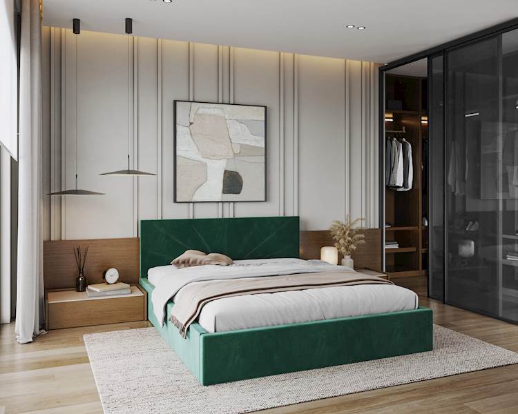 Łóżko: GEORGIA 180x200 (welur but.zieleń) st.metal