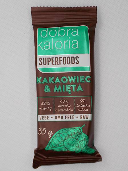 Baton owocowy kakaowiec & mięta bez dodatki cukru