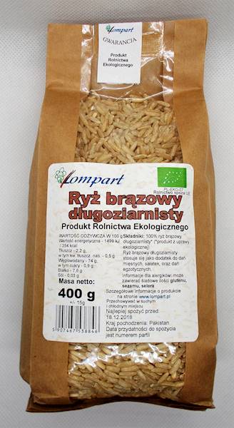 Bio ryż brązowy długoziarnisty 400g Lompart