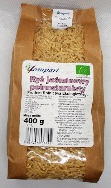 Bio ryż jaśminowy pełnoziarnisty 400g Lompart