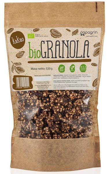 BIO Bezglutenowa granola z kakao 320g Papagrin
