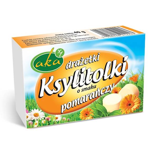 Drażetki pudrowe ksylitolki 40g pomarańcza Aka