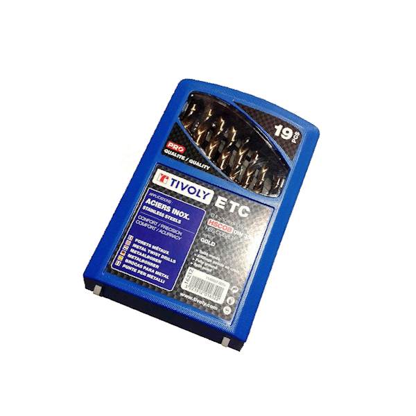 Kpl. 19 wierteł DIN338 HSS-E5 Ø 1-10 mm E TC new box  Tivoly 11455070015