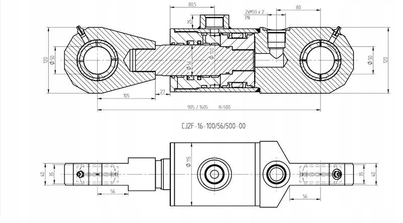 Siłownik Hydrauliczny 100/56 skok 500 U50 2-stronny do łuparki