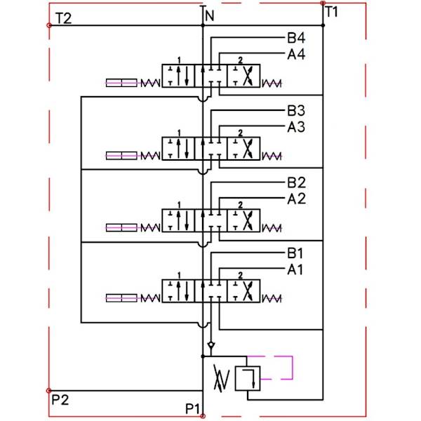 ROZDZIELACZ HYDRAULICZNY 4 SEKCYJNY 40L STEROWANY PNEUMATYCZNIE 4 SEKCJE