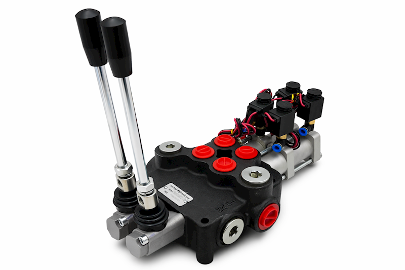 ROZDZIELACZ HYDRAULICZNY 2 SEKCYJNY 40L STEROWANIE PNEUMATYCZNIE 2 SEKCJE 24V