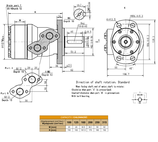 SILNIK HYDRAULICZNY BMR OMP SMR 250 cm3 WAŁEK 32mm 4 OTWORY