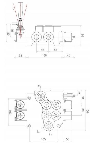 ROZDZIELACZ HYDRAULICZNY 2 SEKCJE 80L POD SILNIK