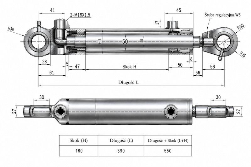 Siłownik Hydrauliczny 50/28 skok 160 U30 2-stronny