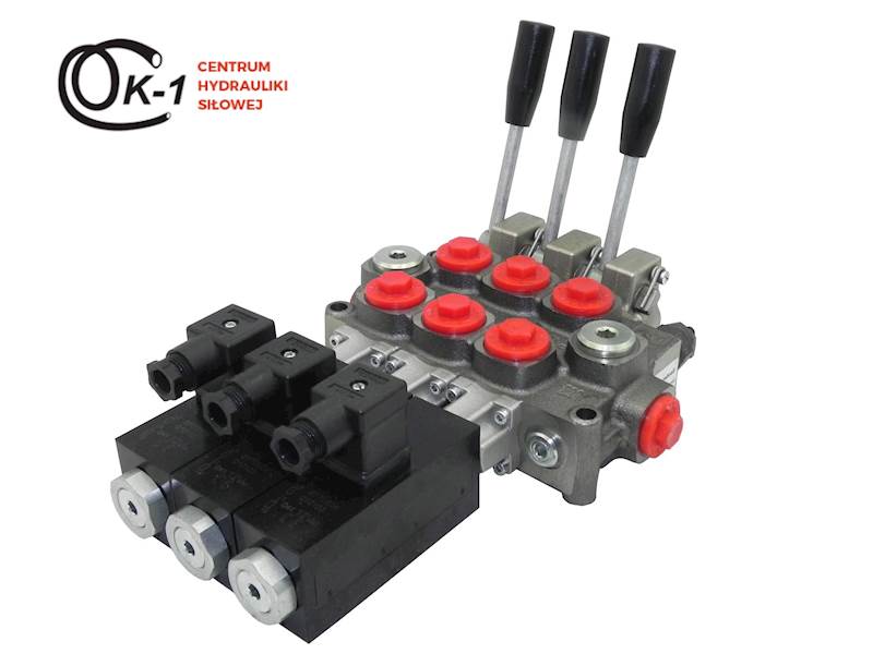 ROZDZIELACZ HYDRAULICZNY ELEKTRYCZNY + DŹWIGNIE 3 SEKCYJNY Q45 60L 24V