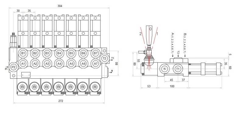 ROZDZIELACZ HYDRAULICZNY 7 SEKCYJNY 40L STEROWANY PNEUMATYCZNIE 7 SEKCJI