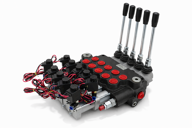 ROZDZIELACZ HYDRAULICZNY 5 SEKCYJNY 40L STEROWANIE PNEUMATYCZNIE 5 SEKCJI 24V