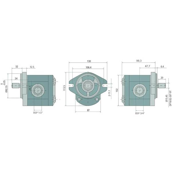 POMPA HYDRAULICZNA ZĘBATA PRAWA 8cm3 12L GR2 SAE GWINT BSP