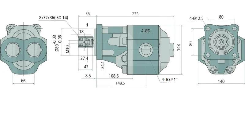 Pompa hydrauliczna PTO 82cm3 przekładnia multiplikator żeński 160l/min