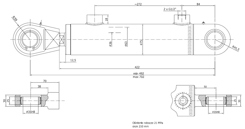 Siłownik hydrauliczny UCJ2F 63/36 skok 210 U35