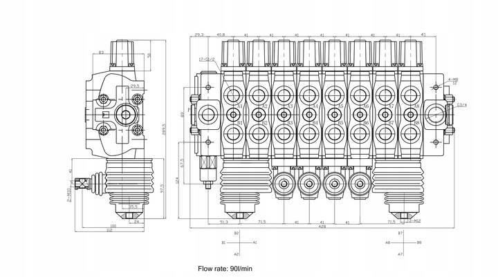 ROZDZIELACZ HYDRAULICZNY 8 SEKCJI DO MASZYN LEŚNYCH 90L