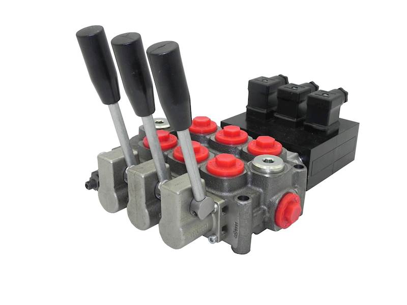 ROZDZIELACZ HYDRAULICZNY ELEKTRYCZNY + DŹWIGNIE 3 SEKCYJNY Q45 60L 24V