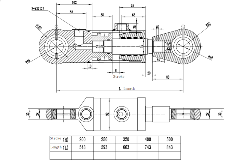 Siłownik Hydrauliczny 80/45 skok 500 U40 2-stronny do łuparki