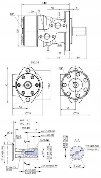 SILNIK HYDRAULICZNY BMR OMP SMR 50 cm3 WAŁEK SHD SAE 6B