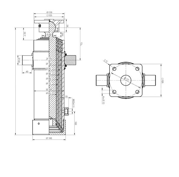 SIŁOWNIK HYDRAULICZNY TELESKOPOWY ST-4 DO PRZYCZEPY D47 SKOK 1300MM - Z KOŁYSKĄ I MOCOWANIAMI