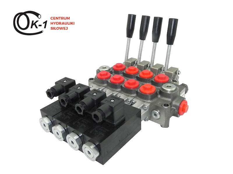 ROZDZIELACZ HYDRAULICZNY ELEKTRYCZNY + DŹWIGNIE 4 SEKCYJNY Q45 60L 24V